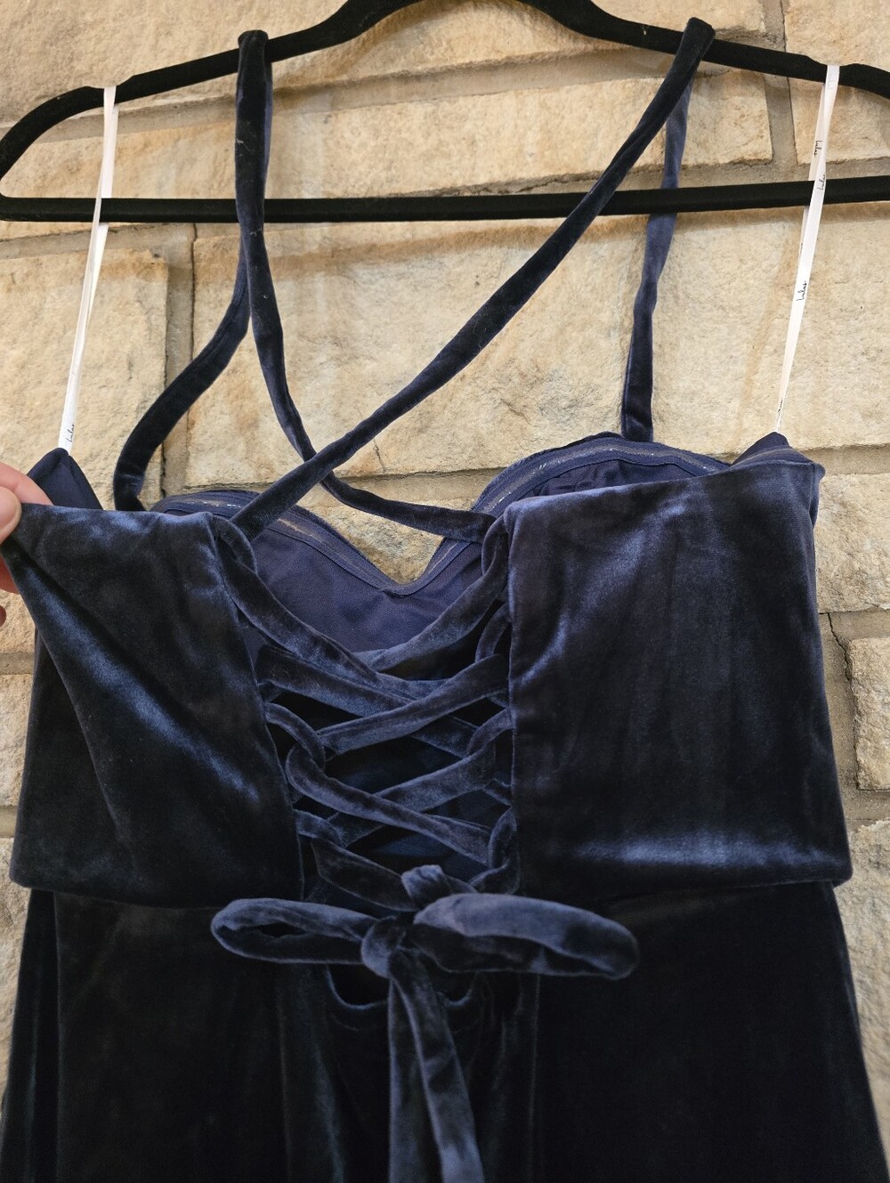 Extravagant Muse Dark Slate Velvet Lace-Up Bustier Maxi Dress - Picture 6 of 16